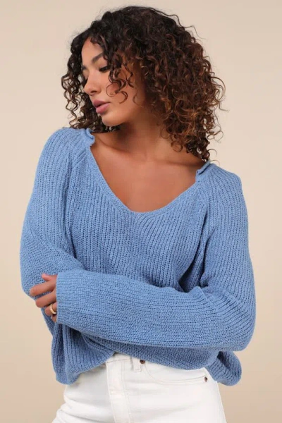 Lulus Deela Blue V-neck Pullover Sweater