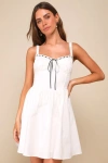 Lulus Deeply Charming White Lace Bustier Ribbon Mini Dress In White