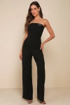Lulus Deeply Sophisticated Black Strapless Wide-leg Jumpsuit In Black