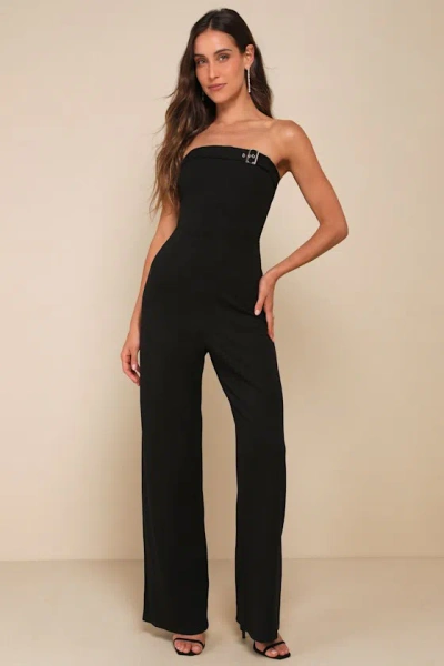 Lulus Deeply Sophisticated Black Strapless Wide-leg Jumpsuit