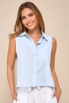 Lulus Definite Chicness Light Blue Cotton Sleeveless Button-up Top In Light Blue