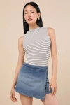 Lulus Definite Perfection Medium Wash Denim Faux Wrap Skort In Blue