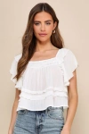 Lulus Definitely Angelic White Ruffled Short Sleeve Top In White
