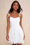 Lulus Definitely Lovable White Crochet Lace Tie-strap Mini Dress In White