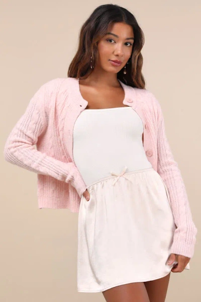 Lulus Delicate Aesthetic Cream Satin Bow Mini Skirt In White