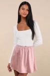 Lulus Delicate Aesthetic Mauve Satin Bow Mini Skirt In Mauve