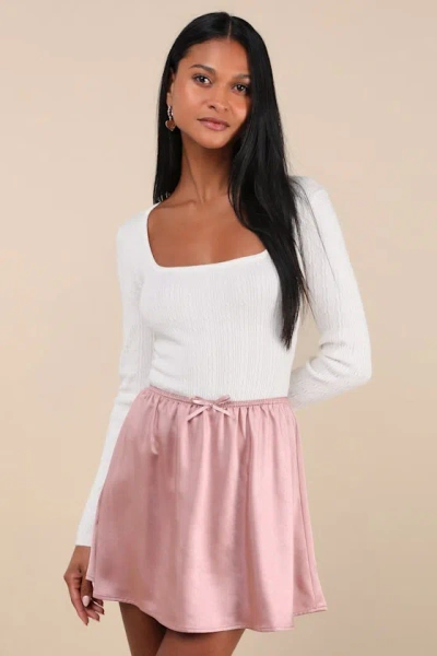Lulus Delicate Aesthetic Mauve Satin Bow Mini Skirt