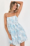 Lulus Delicate Charm Light Blue Floral Jacquard Organza Mini Dress In Light Blue