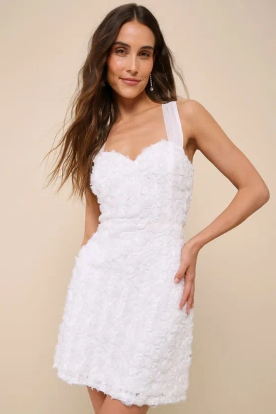 Lulus Delicate Wonder White 3d Floral Tie-back Sleeveless Mini Dress