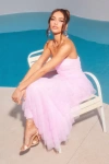 Lulus Delightful Beauty Pink Mesh Strapless Ruched Ruffled Maxi Dress In Pink