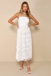 Lulus Delightful Charisma White Embroidered Sequin Mesh Midi Dress In White