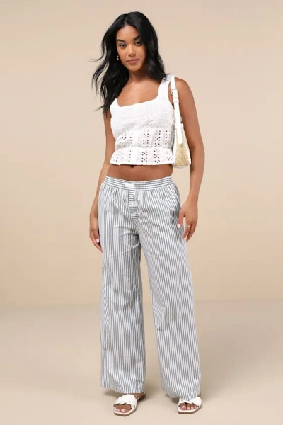 Lulus Delightful Comfort Green And White Striped Cotton Pants