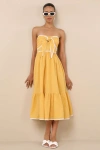 Lulus Delightful Design Yellow Polka Dot Midi Dress With Pockets In Yellow