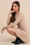 Lulus Delightful Duo Beige Ribbed Hooded Two-piece Sweater Mini Dress In Beige