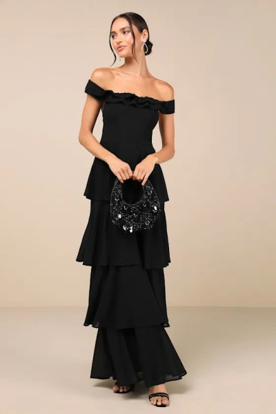 Lulus Delightful Essence Black Off-the-shoulder Tiered Maxi Dress