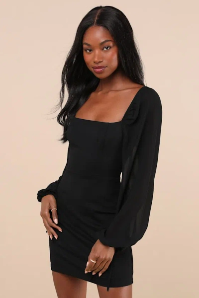 Lulus Delightful Love Black Lace-up Balloon Sleeve Mini Dress