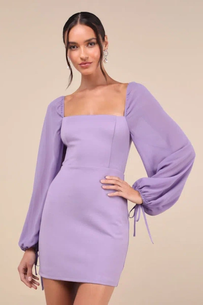 Lulus Delightful Love Lavender Lace-up Balloon Sleeve Mini Dress In Purple
