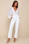 Lulus Delightful Option White Lace Balloon Sleeve Bodysuit In White