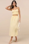 Lulus Delightful Yellow Two-piece Midi Dress In Yellow