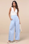 Lulus Delphine Blue And White Gingham Wide-leg Pants In Blue And White