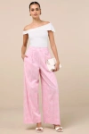 Lulus Delphine Pink And White Gingham Wide-leg Pants In Pink And White