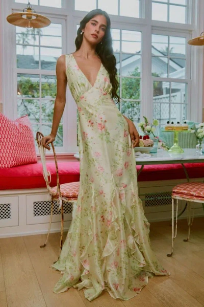 Lulus Deluca Cream Floral Sleeveless Ruffled Maxi Dress