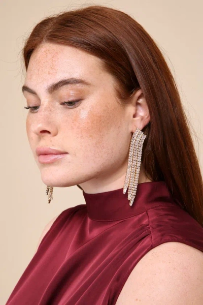 Lulus Deluxe Impression Gold Rhinestone Statement Duster Earrings