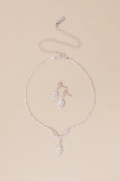 Lulus Demiliana Silver Rhinestone Necklace And Earring Set