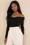 Lulus Designated Cutie Black Long Sleeve Surplice Top In Black