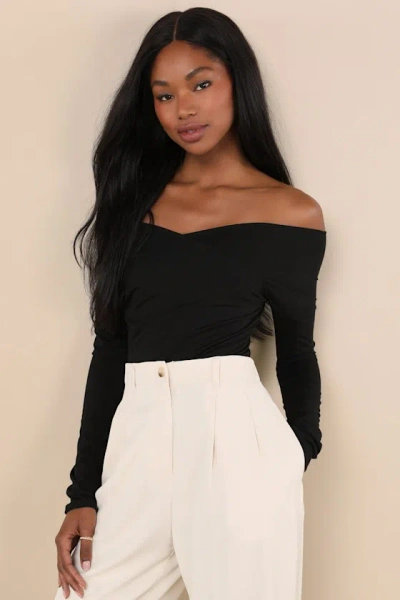 Lulus Designated Cutie Black Long Sleeve Surplice Top