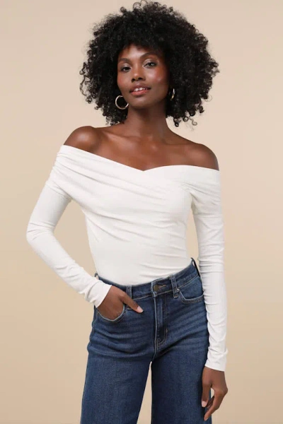 Lulus Designated Cutie Ivory Long Sleeve Surplice Top