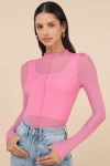 Lulus Desired Trend Pink Mesh Long Sleeve Top In Pink