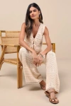 Lulus Desta Beige Crochet Knit Wide-leg Pants In Multi