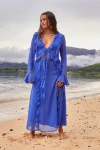 Lulus Destined To Stun Blue Chiffon Ruffled Midi Skirt In Blue