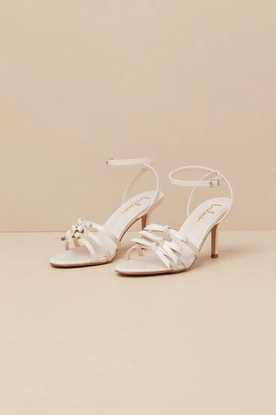 Lulus Devereux Bone Croc-embossed Bow High Heel Sandals In White