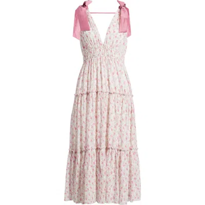 Lulus Devin Floral Tie Strap Midi Dress In Pink