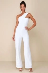 Lulus Devoted To Fun Ivory One-shoulder Sleeveless Jumpsuit In Ivory