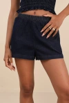 Lulus Diantha Dark Blue Chambray High-rise Shorts