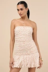 Lulus Diella Cream Cherry Print Strapless Bubble-hem Mini Dress