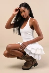 Lulus Dillon White Drop Waist Tiered Halter Skort Romper