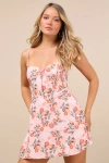 Lulus Diora Pink Orange Print Sleeveless Mini Dress