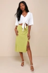 Lulus Distinct Style Lime Green Textured Ruched Midi Skirt In Green