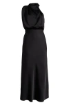 Lulus Distinctive Charm Asymmetric Satin Cocktail Dress In Black