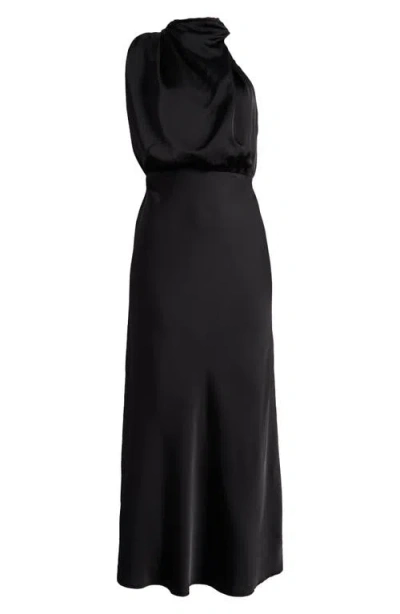 Lulus Distinctive Charm Asymmetric Satin Cocktail Dress In Black