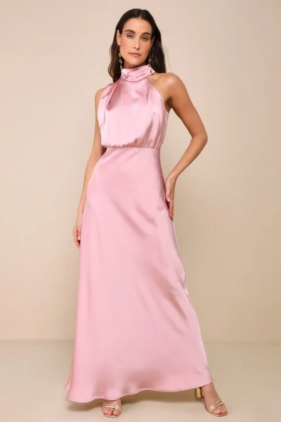 Lulus Distinctive Charm Dusty Pink Satin Asymmetrical Maxi Dress