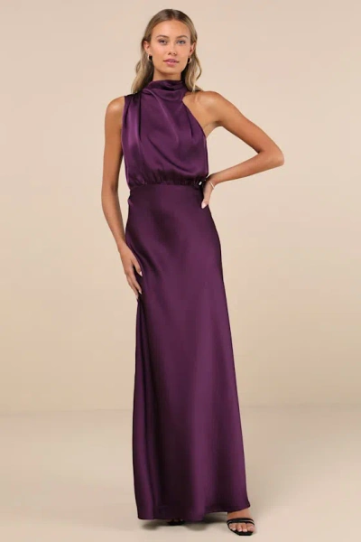 Lulus Distinctive Charm Purple Satin Asymmetrical Maxi Dress