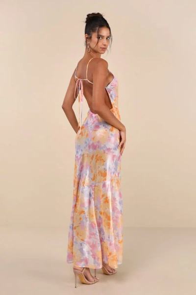 Lulus Distinctly Flirtatious Multi Floral Sheer Backless Maxi Dress In  White | ModeSens