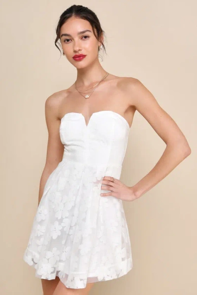 Lulus Distinctly Flirty White Floral Burnout Strapless Mini Dress