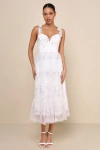 Lulus Distinctly Sweet White Floral Embroidered Tie-strap Midi Dress In White