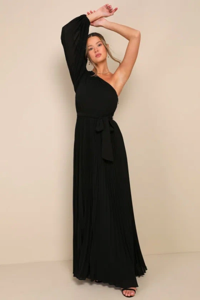 Lulus Divine Charm Black Pleated One-shoulder Maxi Dress
